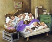 Diamond painting 40x50cm - familie in bed - vintage - ronde steentjes