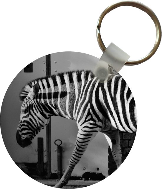 Sleutelhanger - Zebra - Muur - Deur - Dieren - Zwart wit - Plastic - Rond - Uitdeelcadeautjes