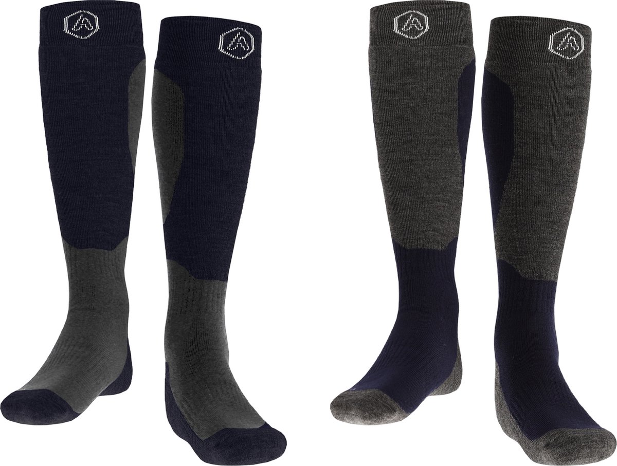 Heat Essentials Ski Sokken 35 38 – 2 Paar Unisex Extra Ondersteuning en Demping Warme Sokken met Wol Skisokken Heren Skisokken Dames Wintersport Sokken Huissokken Compressie sokken Blauw