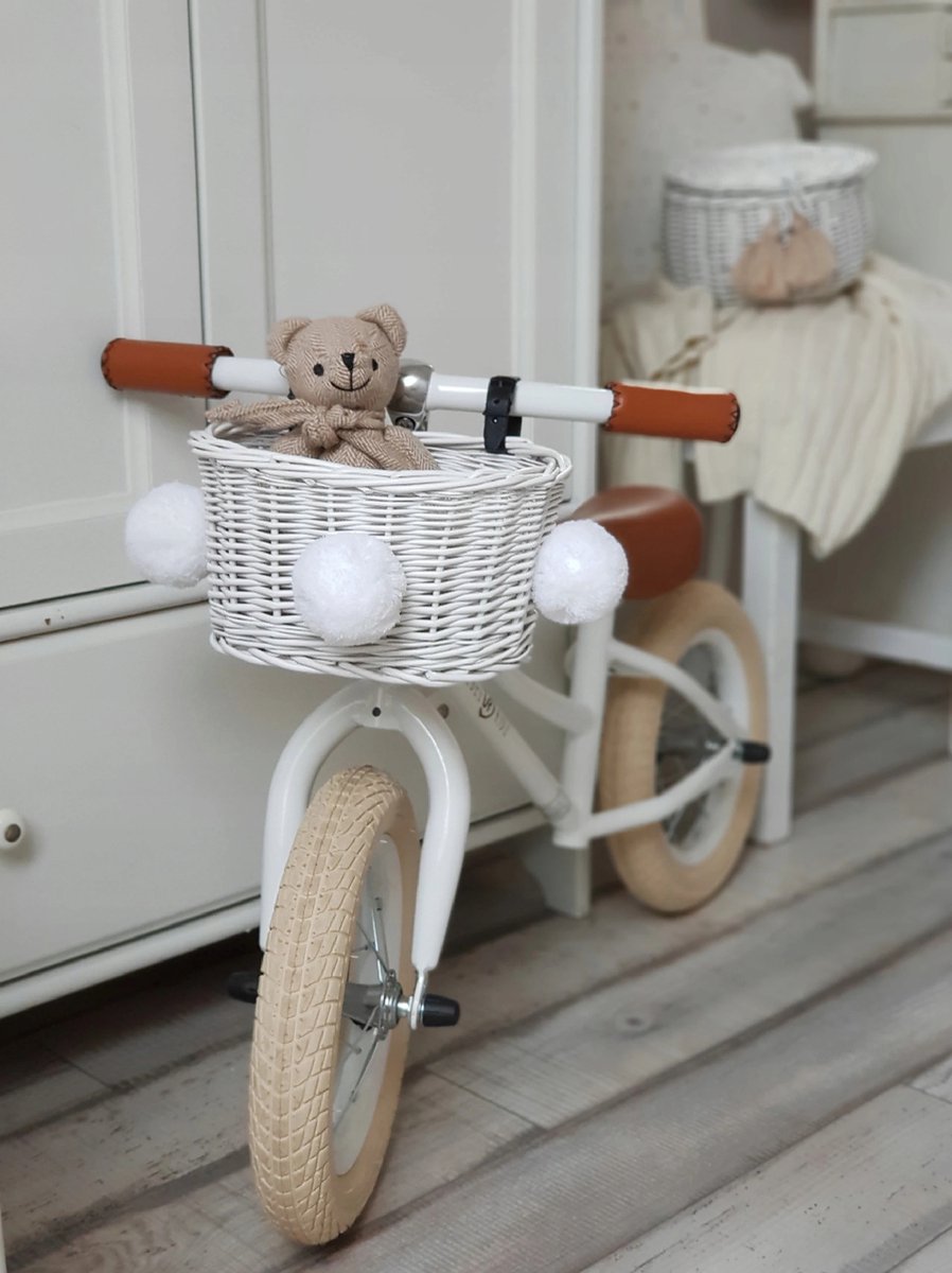 SILARLAIT Fietsmand voor kinderen, fietsmand voor stuur, handbreien, strak net, twee verstelbare/afneembare riemen, fietsmand voor meisjes en jongens, blauw/zwart/bruin (zwart
