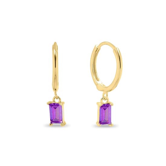 LOVI Square Oorringen / Oorbellen | Purple/Gold | Ø 12 mm | 21 x 12 mm | 925 Silver