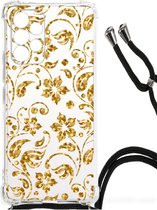 Smartphone hoesje Geschikt voor Samsung Galaxy A53 Hoesje Bumper met transparante rand Gouden Bloemen