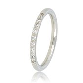 Fijne aanschuifring zilverkleurig met witte steentjes - Smalle en fijne ring met witte zirkonia steentjes - Met luxe cadeauverpakking
