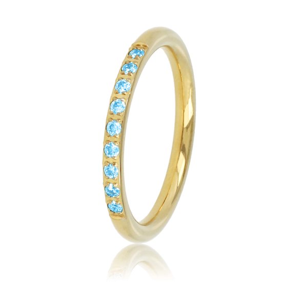 Fijne aanschuifring goud met blauwe steentjes - Smalle en fijne ring met blauwe zirkonia steentjes - Met luxe cadeauverpakking