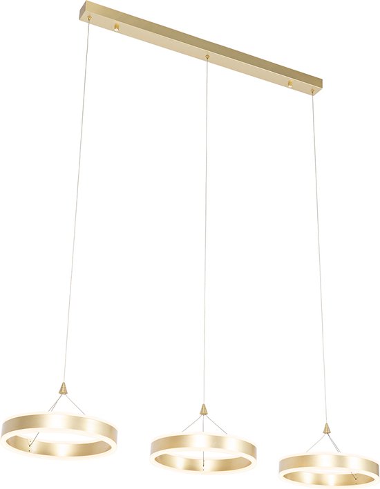 QAZQA lyani - Design Dimbare LED Hanglamp eettafel met Dimmer voor boven de eettafel | in eetkamer - 3 lichts - L 110 cm - Goud/messing - Woonkamer | Slaapkamer | Keuken