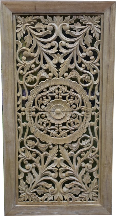 Panneau mural Bangkok sculpture sur bois teak naturel 100x50x3 cm