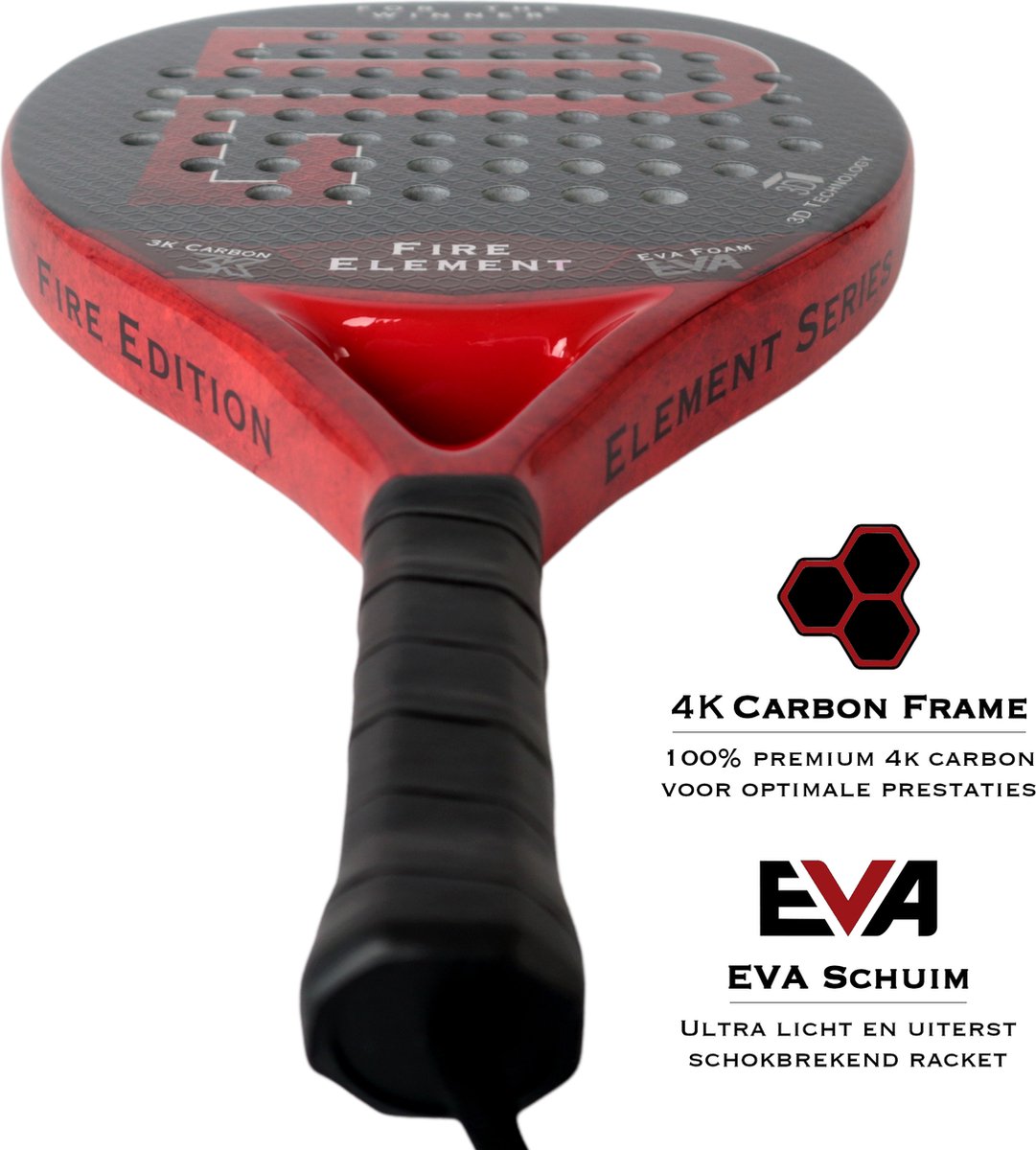 Padel Racket Elements POWELL® Element Series Fire Edition 3K-Carbon Padel Racket met Padeltas ...