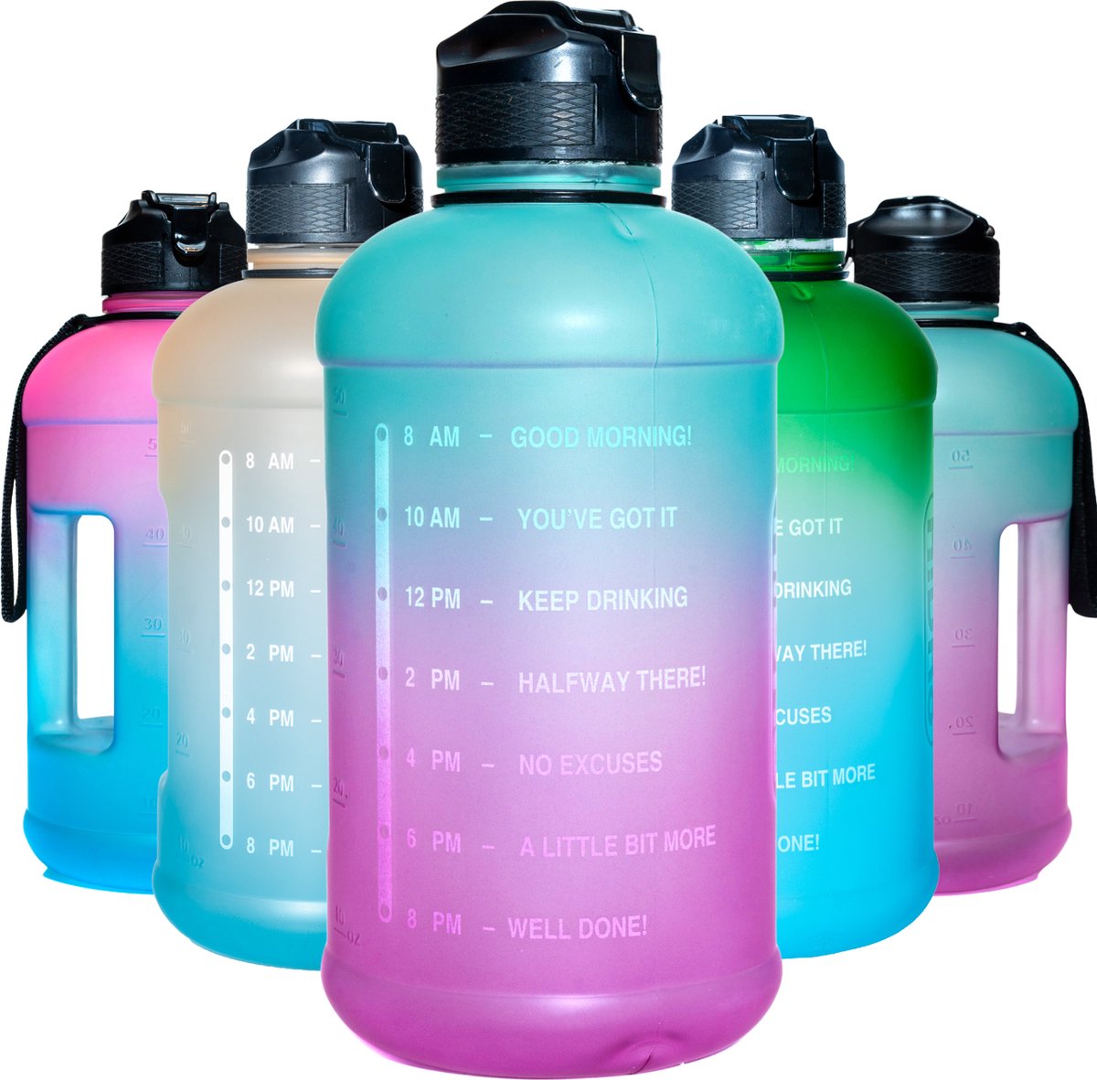 Quality Needz - Bidon - 2 Liter - Bidon Met Rietje - Stevig Handvat - Sportfles - Bidon Met Tijdmarkeringen - Water Bottle