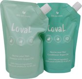 Loval - Geschenkset - Incl. gratis reisset twv €14,95 - Organische shampoo en conditioner met argan olie - 2 Navulzakken van 450ML - Shampoo en Conditioner zonder sulfaten, parabenen, siliconen en minerale olieën