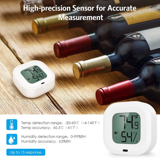 GEEVON Indoor Outdoor Thermometer Draadloze Digitale Hygrometer Temperatuurmeter met Tijd,200ft/60m Bereik Temperatuur Vochtigheid Sensor