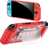 YONO Grip Case geschikt voor Nintendo Switch OLED - Ergonomische Console Hoesje met Game Card Opberging en Standaard - Beschermhoes Accessoires - Rood