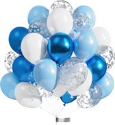 Luna Balunas 50 Stuks Latex Ballonnen Blauw Helium Confetti zilver - Feestversiering Lentefeest Communie - Babyshower - Verjaardag