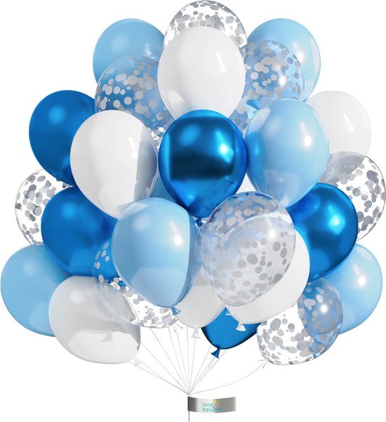 Luna Balunas 50 Stuks Latex Ballonnen Blauw wit zilver Helium