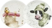 Wrendale Designs - Set 2 dessertborden - Winter - Cow & Duck