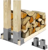 Relaxdays houtopslag diy - set van 2 - stapelhulp voor brandhout - haardhoutopslag staal