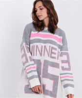 Sockston-Grijs-Pink Gestreepte trui -Dames Trui-Sweater-Fijngebreide trui -Maat One size-Gebreide Trui- Tuniek