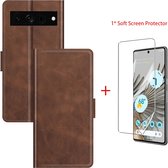 Hoesje Leer Met Screenprotector Geschikt voor Google Pixel 7 Pro - Wallet Book Case - Bruin