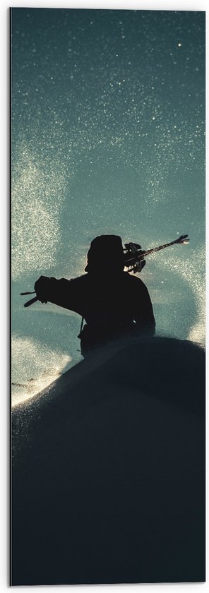 WallClassics - Dibond - Silhouet van Skieër in Landschap - 30x90 cm Foto op Aluminium (Met Ophangsysteem)