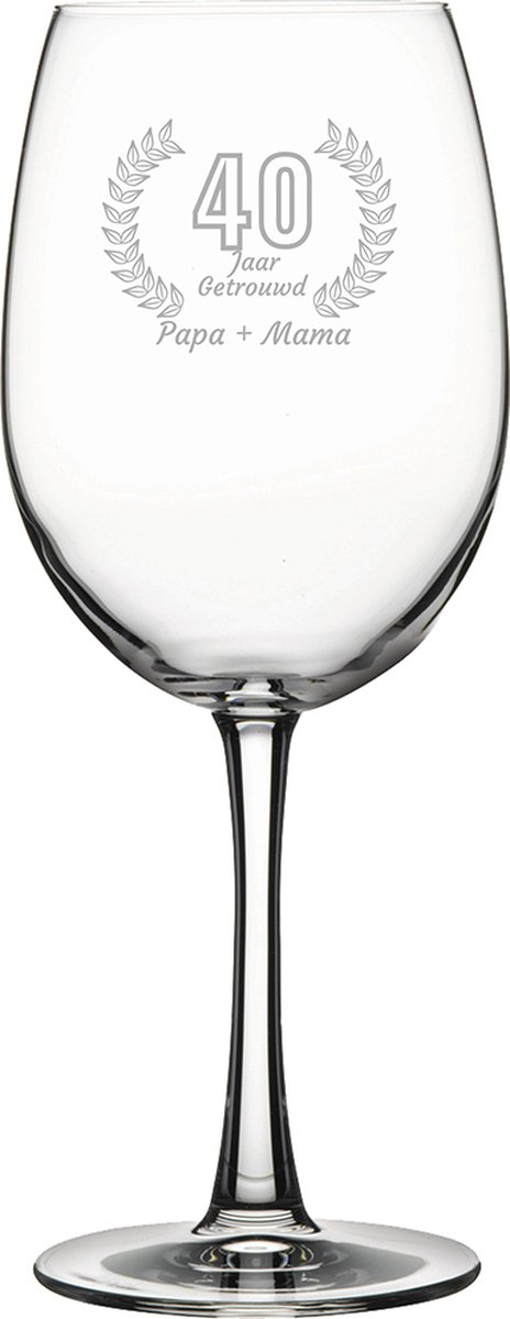 Gegraveerde rode wijnglas 46cl Papa + mama 40 jaar getrouwd