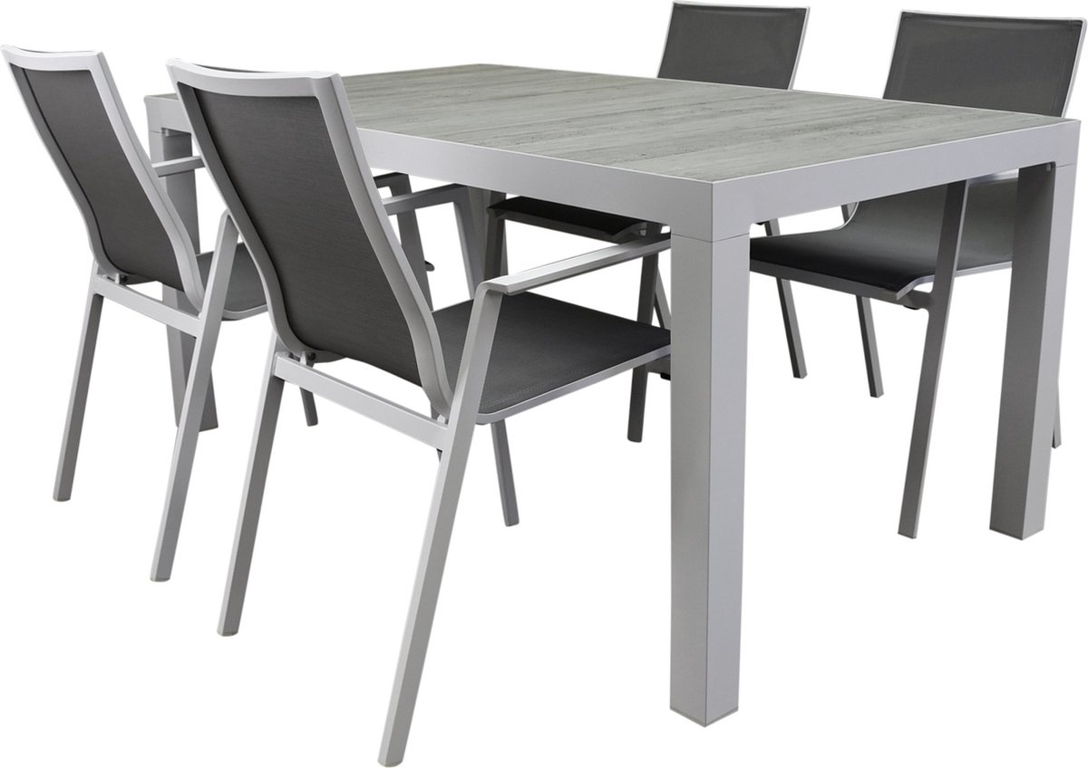 New Valley Fresno dining tuinset 160x90xH74 cm 5 delig wit aluminium