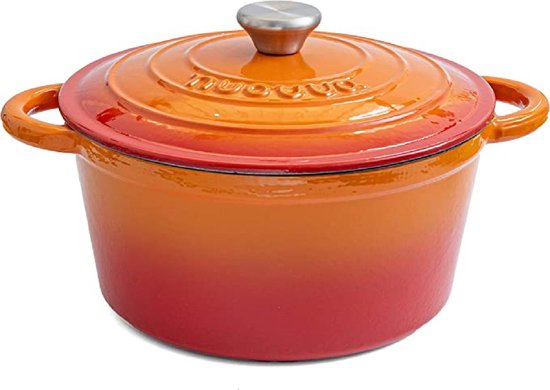 Nuovva Gietijzeren Braadpan - 4,7L - Voor Alle Warmtebronnen incl. Inductie en Oven - Met Deksel - Ø 24cm - geëmailleerd - Oranje Braadpan Gietijzer