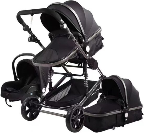Kinderwagen 3-in-1 – Luxe kinderwagen - Buggy – Wandelwagen - Multifunctioneel – opklapbaar – Incl autostoel – Zwart