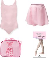 Ensemble de Tenues de danse classique | "rond" | Rose | Justaucorps pour fille | Jupe de ballet | Collants de ballet | Porte-documents de danse | Taille 8 ans | Taille 116 / 122