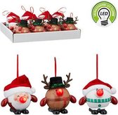 Set de boules de Boules de Noël avec LED 3 pièces - Décoration à suspendre - Père Noël - Bonhomme de neige - Renne - Décorations de Noël - Piles incluses