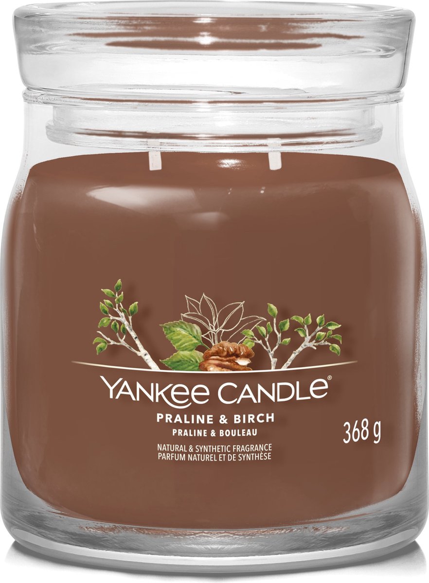 Yankee Candle Praline & Birch Medium Geurkaars - 50 branduren - 2 lonten Bruin