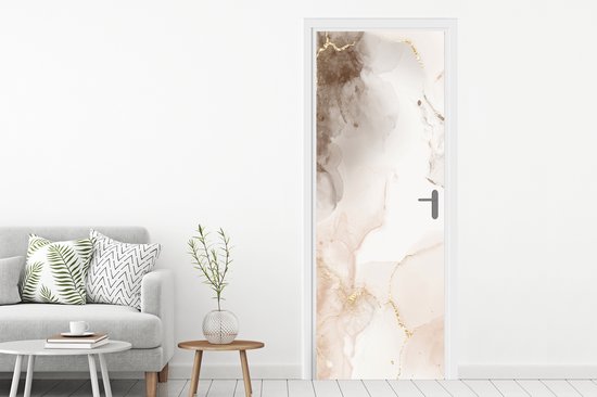 Sticker mural effet marbre - Marron - Lignes - 85 x 215 cm - Affiche de porte