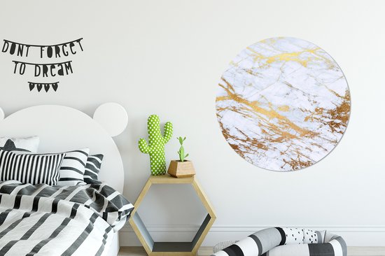 Wallpaper Circle - Marbre - Or - Wit - Luxe - 100x100 cm - Wall Circle - Auto-adhésif - Round Wallpaper Sticker XXL