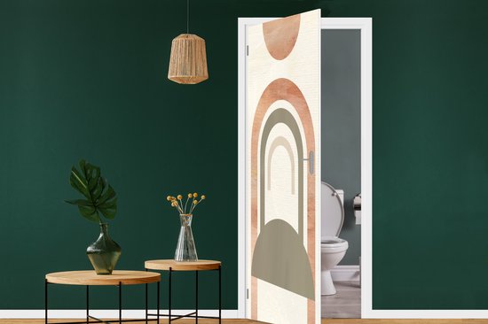 Deursticker Roze - Groen - Abstract - 80x215 cm - Deurposter