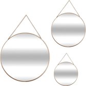 ACDECO Set de 3 miroirs avec chaîne ronde en métal - Or - Ø 26 cm