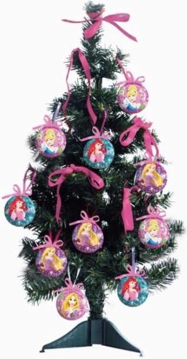 Disney kerstboom Prinsessen 60 cm - 10 ballen en 1 lint plus staander - Kerstboom met versiering