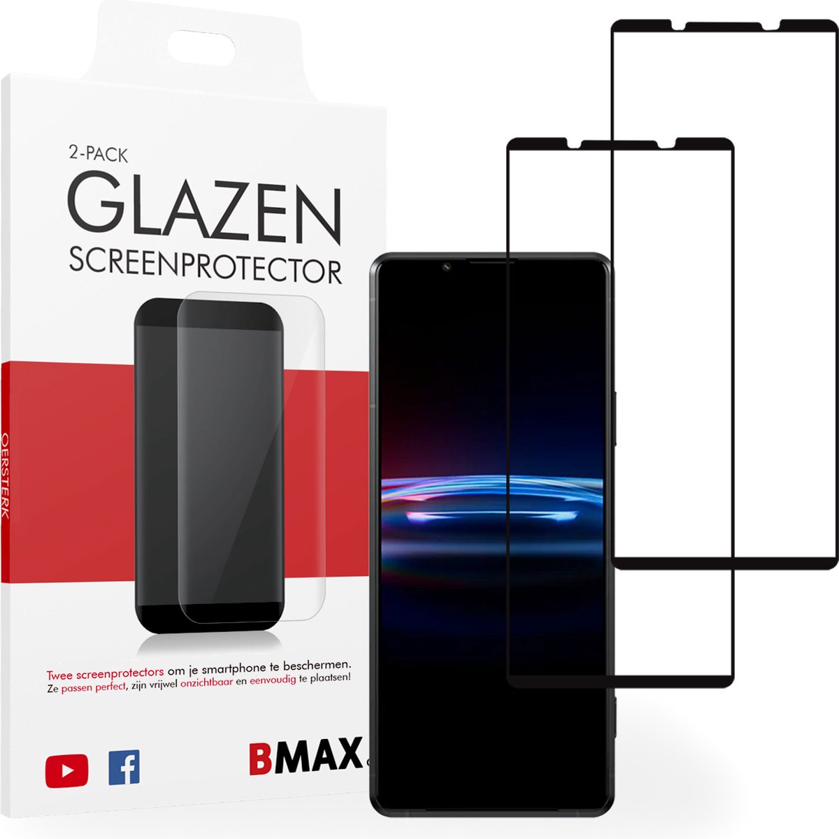 2-pack BMAX geschikt voor Sony Xperia Pro I Screenprotector - Full Cover - Gehard glas - Tempered glas - Sony screenprotectors 2 stuks - Telefoonglaasje - Beschermglas - Glasplaatje - Screensaver - Screen protector - Case friendly - Zwart
