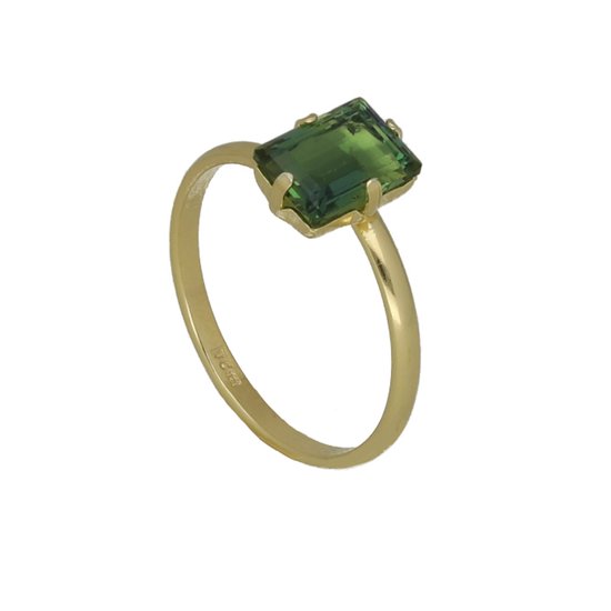 Cadeau voor haar - Victoria Cruz A4380-53DA Zilveren Ring met Gekleurde Kristal - 8x6mm - Groen - Maat 56 - Zilver - Verguld/Goud op Zilver