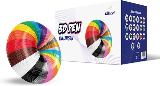 Krexs 3D Pen Vullingen - 200 Meter - PLA 1,75mm - 20 kleuren - 3D Pen  Filament -... | bol.com