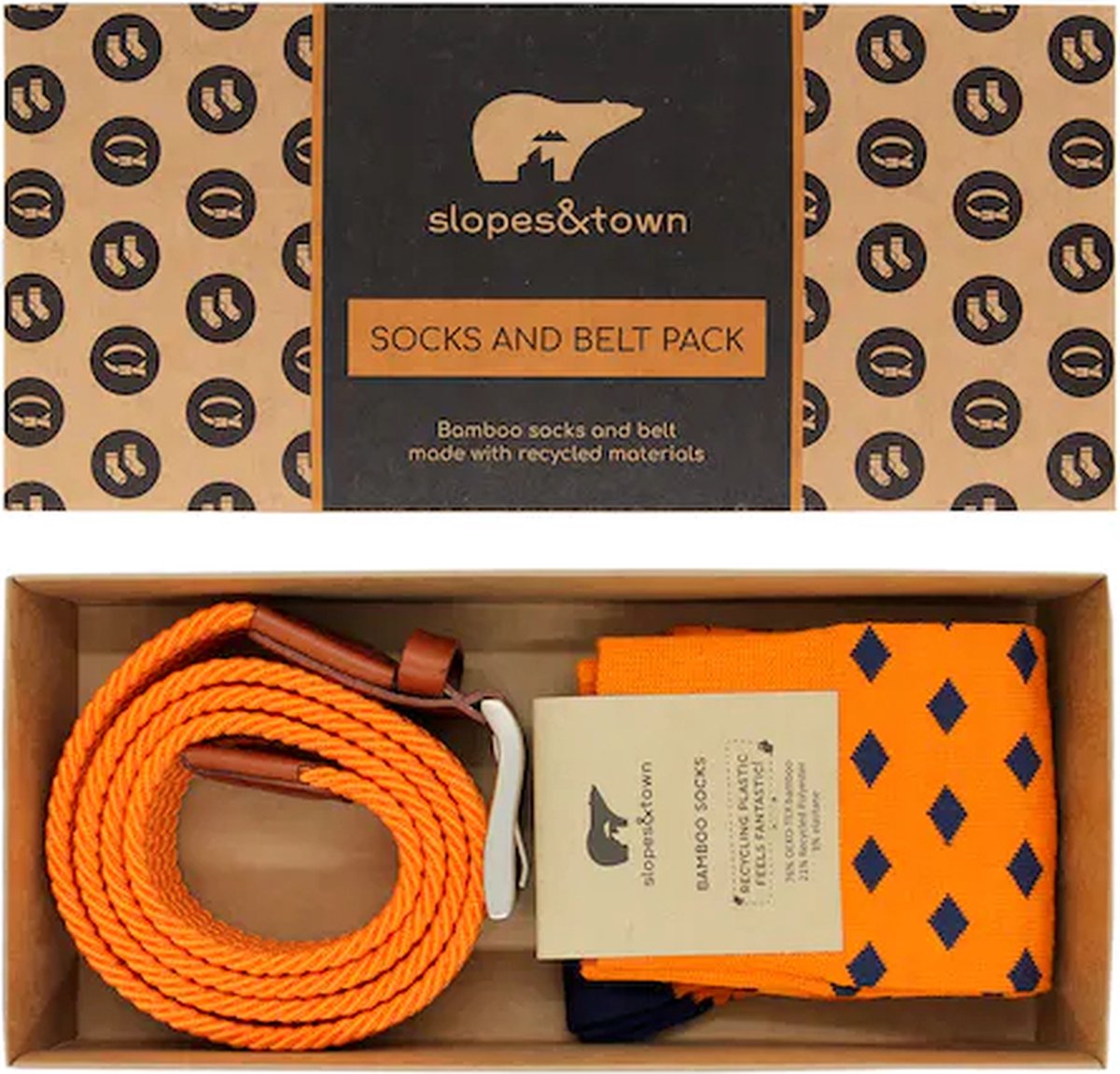 Slopes&Town - Oranje geschenkdoos Recycled Belt Dirk en bamboe sokken  (42-46) -... | bol.com
