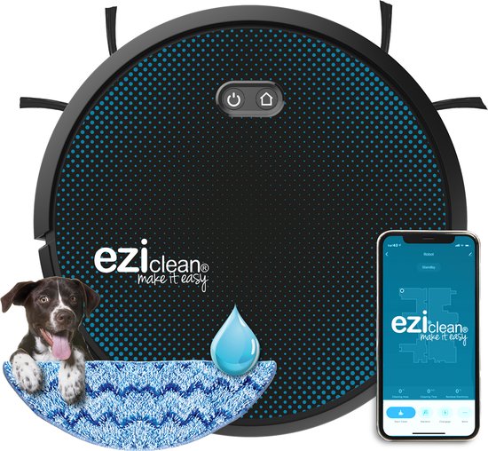 Eziclean Aqua-Connect x550 – Robotstofzuiger Met Dweilfunctie – Met Laadstation – Dweilrobot – Spraakbesturing - Speciaal voor Huisdieren – HEPA 13 Filter - 120m² - Ultra stil 55dB