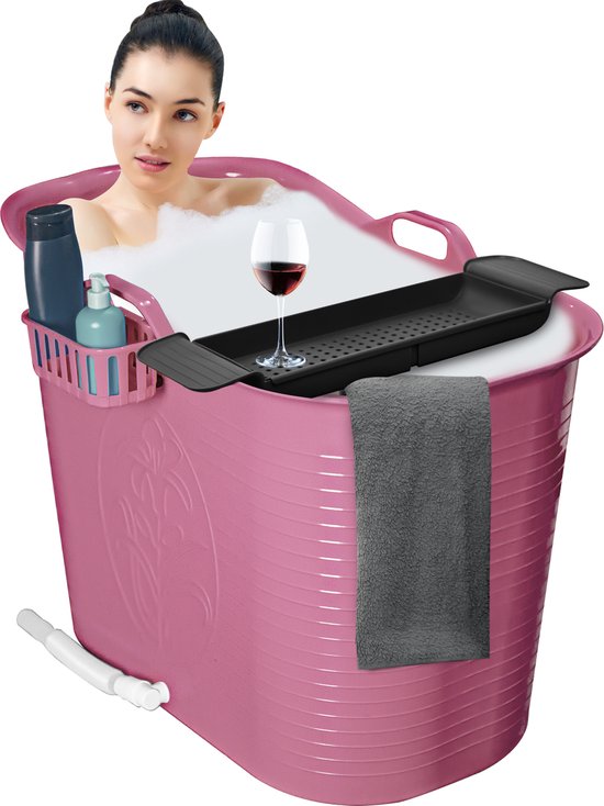 Foto: Ekeo zitbad voor volwassenen bath bucket 200l mobiele badkuip inclusief badrek roze