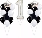 21-delige ballonnen set Eerste Verjaardag zilver zwart en wit - cakesmash - eerste - verjaardag - ballon - 1
