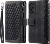 Telefoonhoesje geschikt voor Samsung Galaxy A53 5G - Portemonnee met rits - book-case hoesje - ruimte voor 7 pasjes - Zwart Ruit