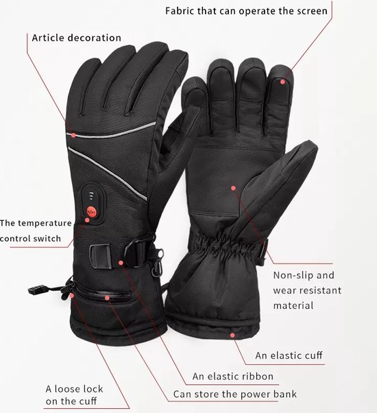Verwarmde Handschoenen - Unisex - Powerbank - Maat L - Zwart