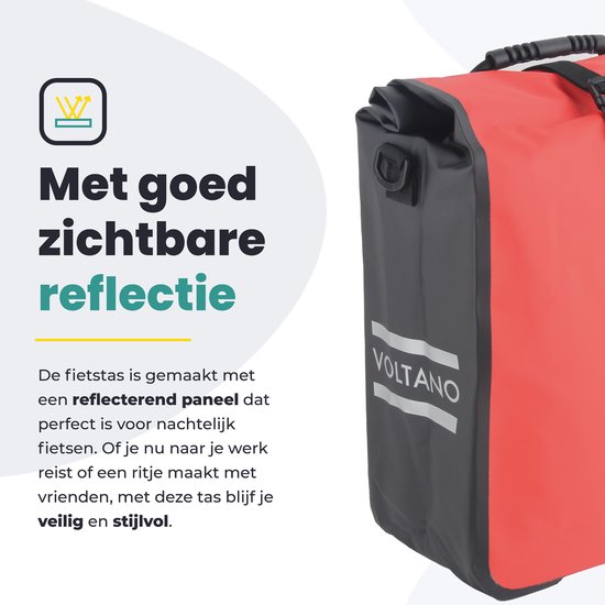 Voltano Fietstas 16L - Zwart / Rood - Enkele Pakaftas - 100% Waterdicht - Met Schouderband van Voltano — afbeelding 3