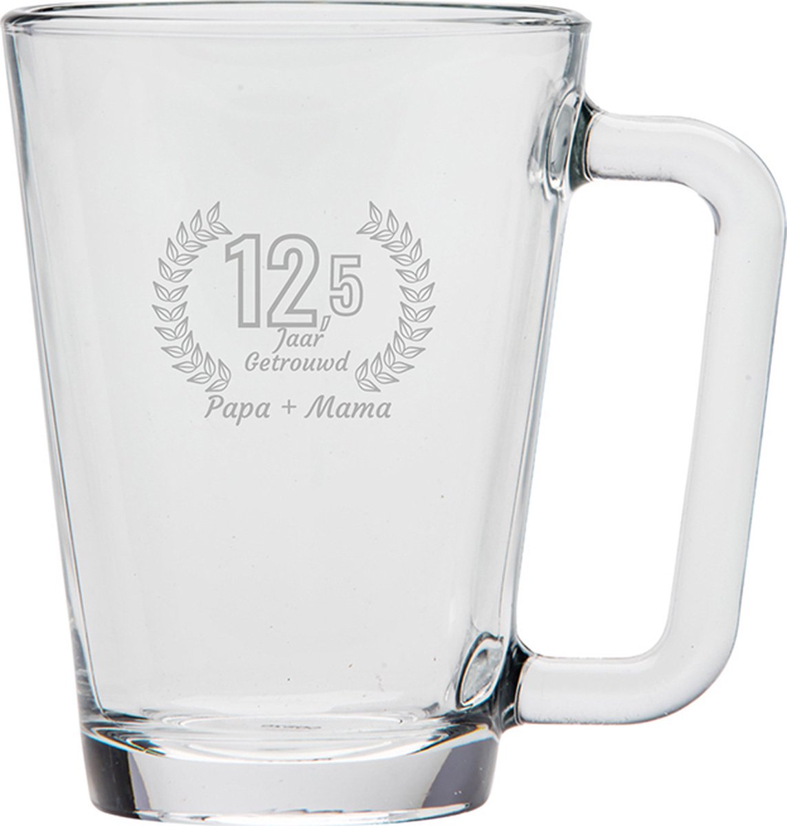Gegraveerde theeglas 26cl Papa + mama 12,5 jaar getrouwd