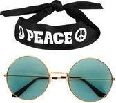 Hippie Flower Power verkleedset hoofdband met ronde glazen bril groen