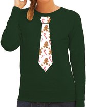 Bellatio Decorations stropdas Kersttrui/kerst sweater gingerbread zuurstok - groen - dames XS