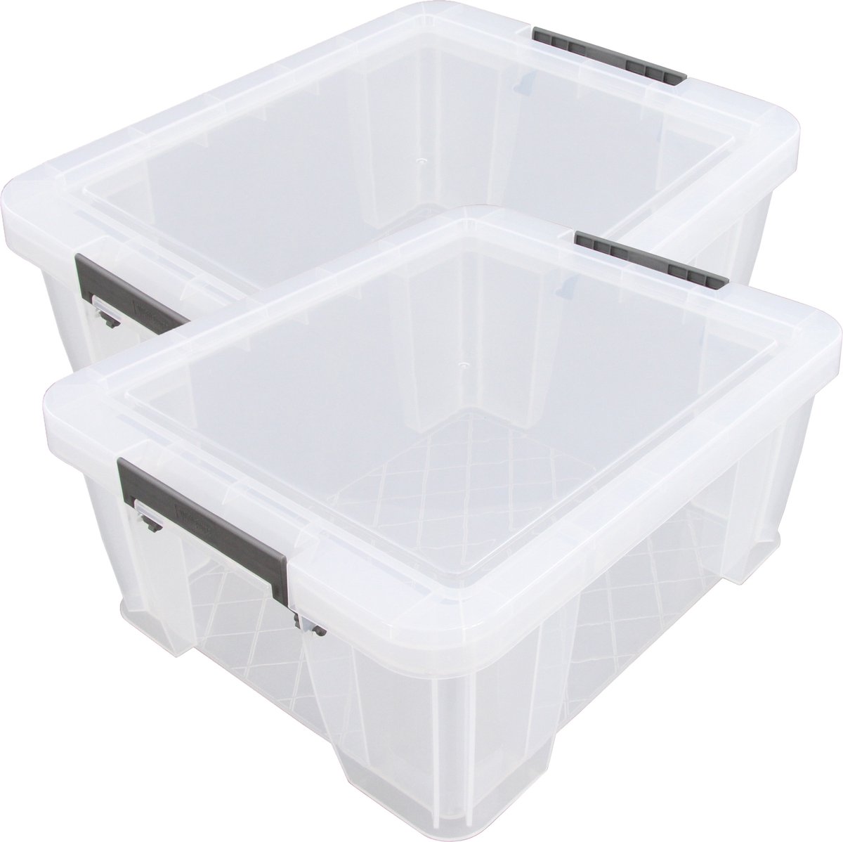 Whitefurze Opbergbox - 2x stuks - 24 liter - Transparant - 48 x 38 x 19 cm - kunststof - opslag oplossingen - kist - met deksel