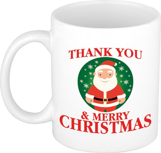 Bellatio Decorations mug/tasse cadeau de Noël gentil merci - Père Noël -  blanc | bol