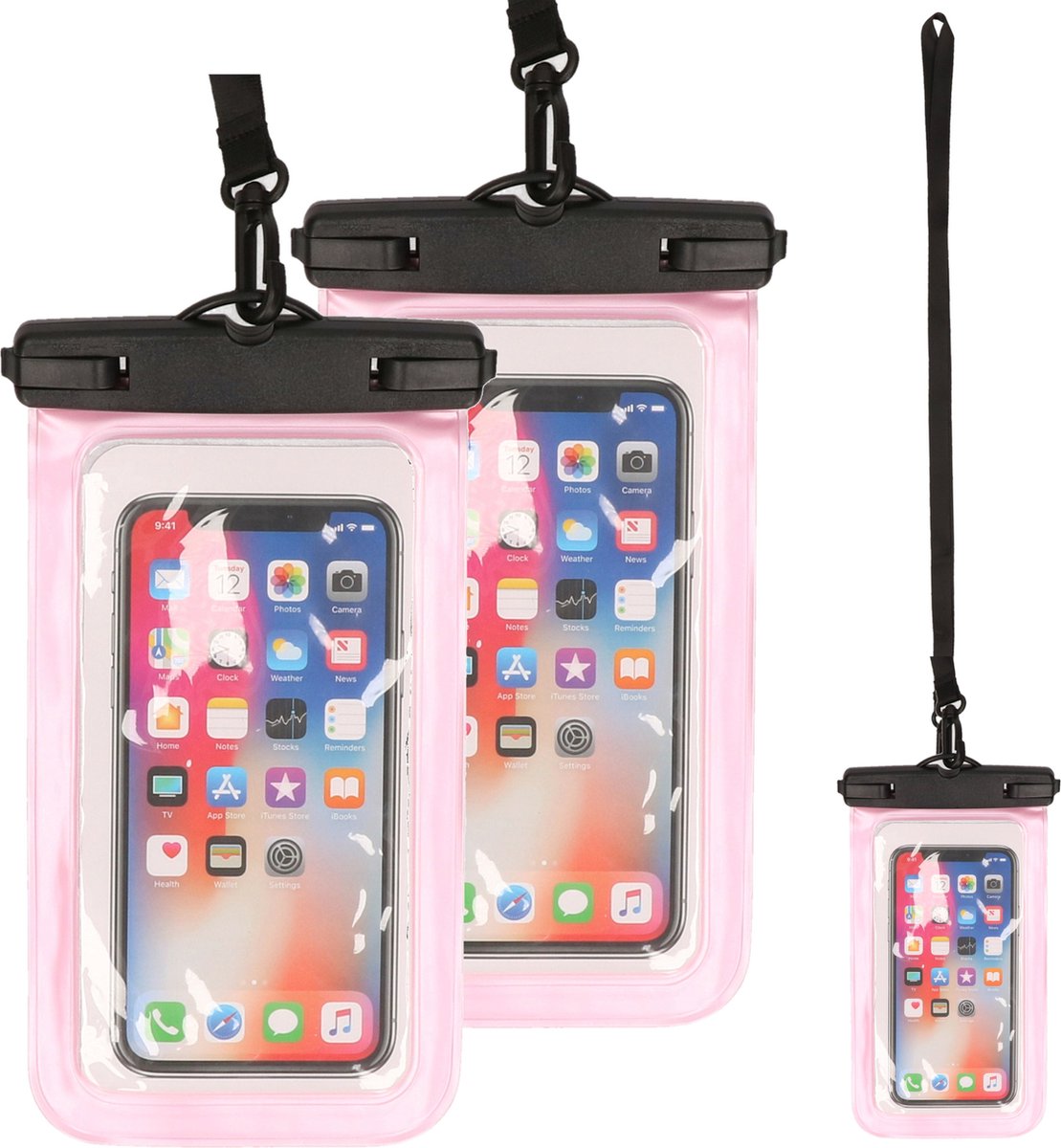 Bellatio design waterdicht telefoonhoesje - 3 st - roze - voor alle schermen tot 6 inch